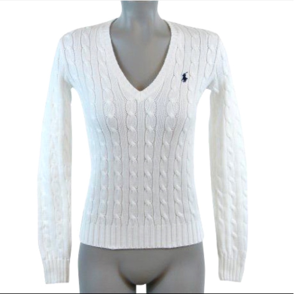Ralph Lauren Sport White Knit Sweater V-Neck M